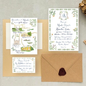 Set di cancelleria o inviti con acquerello per matrimoni o eventi / Suite di nozze personalizzata con fiori e giardini ad acquerello