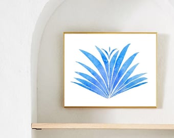 Blue Palm Watercolor Print