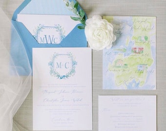 Watercolor Stationery or Invitation Suite for Wedding or Event / Watercolor Garden Floral Custom Wedding Suite