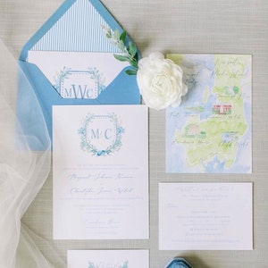 Aquarel briefpapier of uitnodigingssuite voor bruiloft of evenement / aquarel tuin bloemen aangepaste trouwsuite