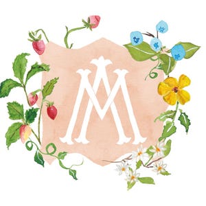 Custom Hand Painted Watercolor Crest, Wedding Crest, Wedding Invitation Crest, Watercolor Monogram, Garden Party Wedding Stationery