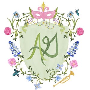 Custom Hand Painted Watercolor Crest, Wedding Crest,  Event Stationery, Wedding Invitation Crest, Watercolor Monogram, Watercolor Stationery