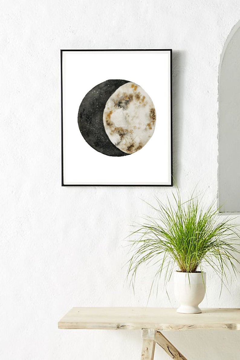 Waxing Gibbous Moon Phase Watercolor Print Etsy