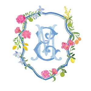 Custom Hand Painted Watercolor Crest, Wedding Crest,  Event Stationery, Wedding Invitation Crest, Watercolor Monogram, Watercolor Stationery