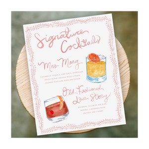 Watercolor Signature Cocktail Menu Sign, Custom Event Drink Sign, Drinks Sign, Wedding Cocktail Sign