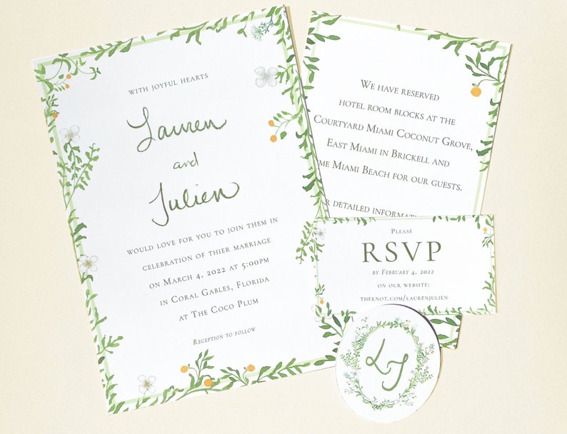 Watercolor Stationery or Invitation Suite for Wedding or Event / Watercolor Garden Floral Custom Wedding Suite 画像 2