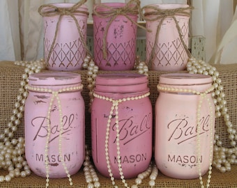 pink mason jars etsy