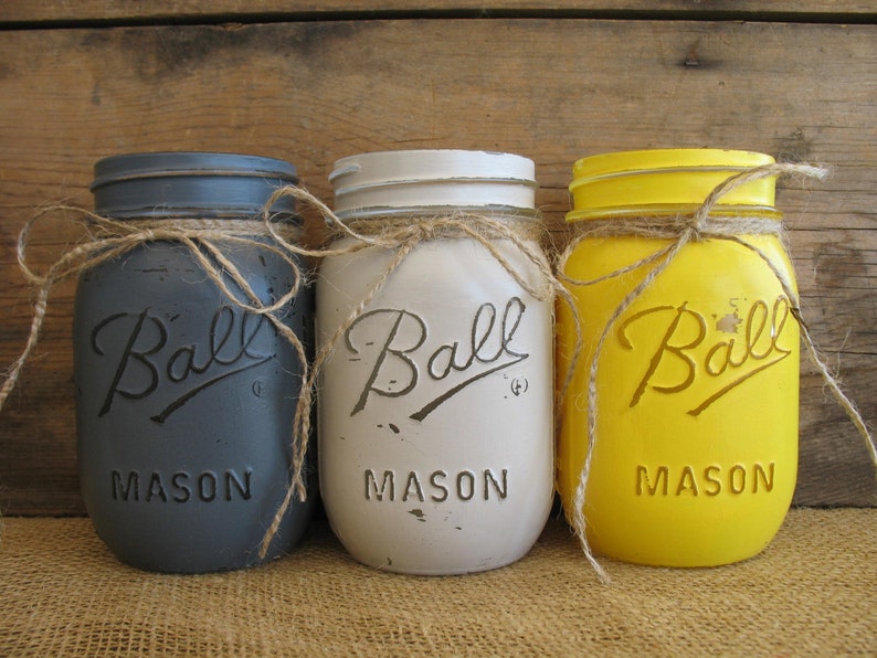 ON SALE NOW Set Of 3 Pint Mason Jars Painted Mason Jars Etsy
