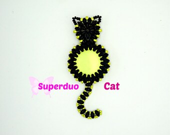 Tutorial Superduo CAT Pendant. Pattern to make a Pussycat in Super Duo Beads. Easy Instructions. Original Design by  Butterfly Bead Kits
