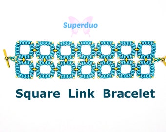 Tutorial Square Link Bracelet Pattern Superduo Twin Hole Beads and Seed Beads. Original Design by Butterfly Bead Kits