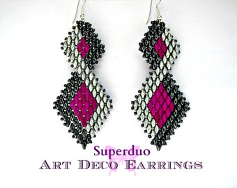 Tutorial Superduo Oorbellen Peyote Art Deco Instant Patroon Download Geschikt voor alle niveaus. Origineel ontwerp van Butterfly Bead Kits