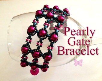 Tutorial Pearly Gate Bracelet and Free Earring Pattern. Super Duo and Seed Beads. Original design by Butterfly Bead Kits. Instant Download