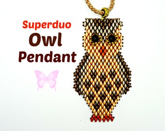 Tutorial Superduo OWL Pendant. Pattern to make a Bird Pendant in Super Duo or Mini Duo Beads. Easy Instructions. by  Butterfly Bead Kits