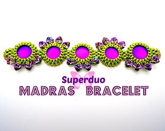 Tutorial Superduo Madras Bracelet Peyote Swarovski Hearts Cabochons Instant Pattern Download Original design by Butterfly Bead Kits