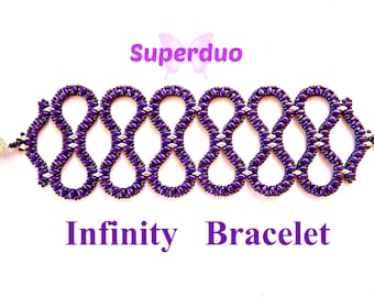 Tutorial Superduo Infinity Bracelet Pattern in 2 hole Super Duo Twin beads and Seed Beads.  Original Design by Butterfly Bead Kits