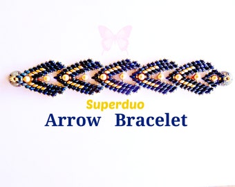 Tutorial Superduo Arrow Bracelet Pattern. Seed Beads Pearls Super Duo Beads Twin Hole Beads. Original Design by Butterfly Bead Kits