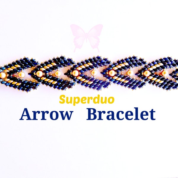 Tutorial Superduo Arrow Bracelet Pattern. Seed Beads Pearls Super Duo Beads Twin Hole Beads. Original Design by Butterfly Bead Kits