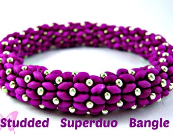 Tutorial Studded Superduo Bangle. Instant Download Pattern. Suitable All levels. Original design by Butterfly Bead Kits.