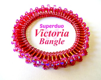 Tutorial Superduo and Tila bead bracelet bangle pattern. Super Duo Twin beads, Miyuki Tila beads, O beads.