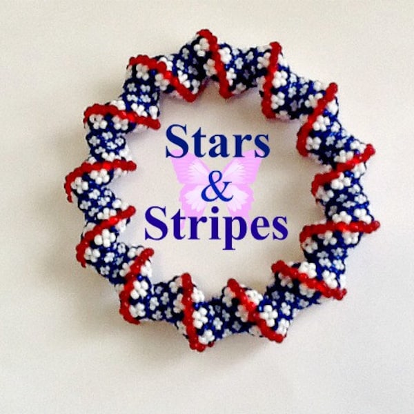 Tutorial Stars and Stripes Bangle Peyote Pattern based on the Cellini Spiral. A chunky bangle made from 6 sizes of seed beads