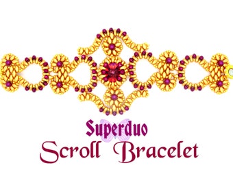 Tutorial Superduo Scroll Bracelet Pattern in 2 hole Super Duo Twin beads and Seed Beads.  Original Design by Butterfly Bead Kits