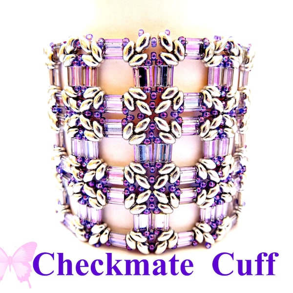 Tutorial Checkmate Bracelet and Cuff from Superduo Twin Beads Miyuki Tila Beads Seed Beads Original Design by Butterfly Bead Kits