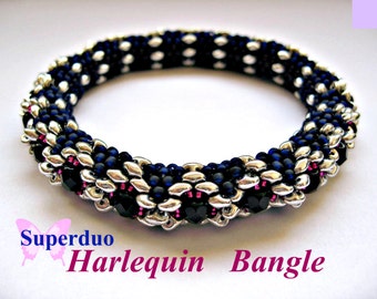 Tutorial Superduo Harlequin Bangle Pattern Super Duo and Seed beads Instant Download