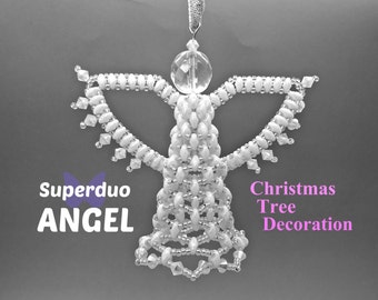 Superduo Angel Christmas Tree Decoration. Instructions to make a hanging angel ornament.