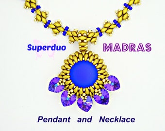 Tutorial Superduo Madras Pendant Peyote Swarovski Hearts Cabochons Instant Pattern Download Original design by Butterfly Bead Kits