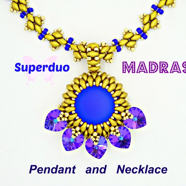 Tutorial Superduo Madras Pendant Peyote Swarovski Hearts Cabochons Instant Pattern Download Original design by Butterfly Bead Kits
