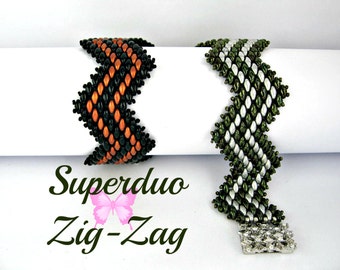 Tutorial Superduo zig zag Bracelet Pattern to make a Super Duo Bracelet two hole beadsOriginal Beadwork Instructions by Butterfly Bead Kits