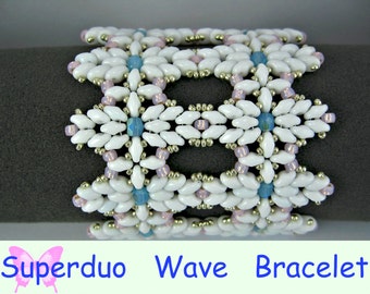 Tutorial Superduo Wave Bracelet. Pattern to make a ripple effect bracelet in twin hole beads. Suitable all levels including beginners.