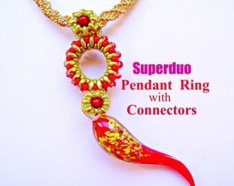 Tutorial Superduo Pendant Ring with Clam Shell Connectors  Instant Download Suitable for all levels. Original design by Butterfly Bead Kits