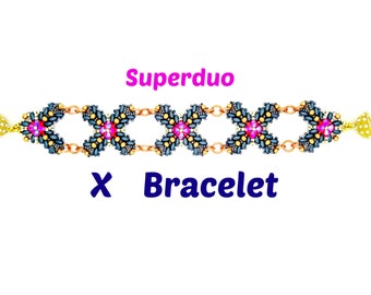 Tutorial Superduo X Bracelet . Instant Pattern Download . Beadwork pdf . Suitable for all levels . Original design by Butterfly Bead Kits