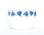 Vintage Blue Tulip Flower Finel Enamel Bowl, Arabia Wartsila Finland, Mid-century Modern, Scandinavian, Nordic, Daisy Spindle Pattern, VGC