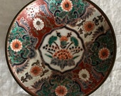 Japanese Imari Gold Hand Painted Plate Platter Japan Antique Floral Pattern with Pewter Cladding