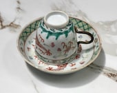Antiques Chinese Porcelain Famille Rose Hand Painted Dragon Phoenix Cup and Saucer of Five 19th Century
