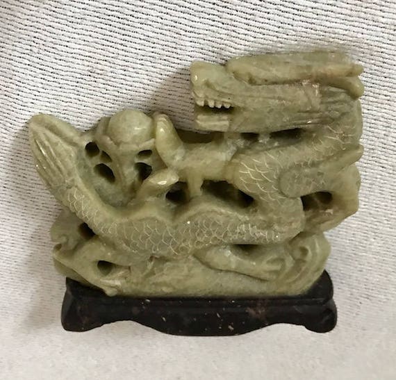 Vintage Chinese Hand Carved Statue Green Soapstone Dragon - Etsy