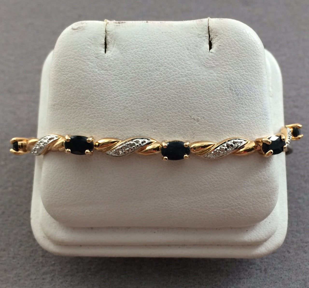 Chinese Vintage 925 Silver Sapphire Bracelet With Diamond