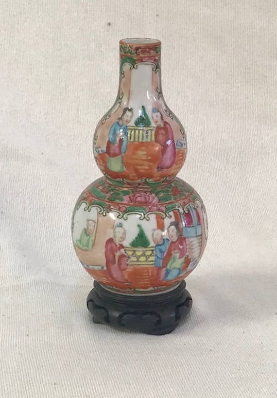 Chinese Antique Rose Medallion Porcelain Gourd Vase 19th C Etsy