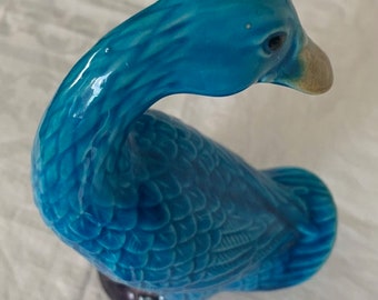 19th Century Chinese Turquoise Porcelain Ducks 8" H