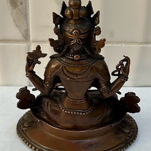 Asian Antique Double Lotus Dragon Carving Copper Khercheri Statue image 4