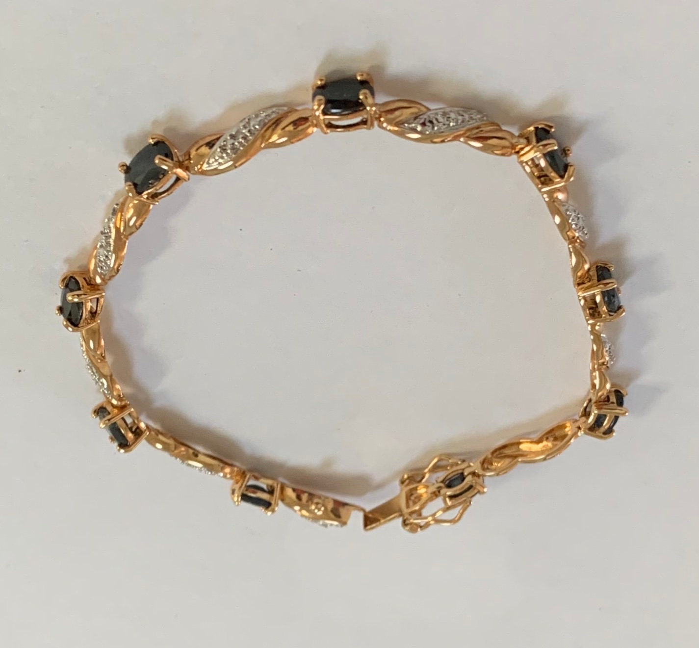 Chinese Vintage 925 Silver Sapphire Bracelet With Diamond