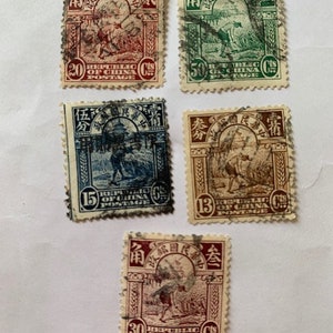 China Republic Peking Print Stamps &quot;Reaping Rice&quot; Stamp Set of 5
