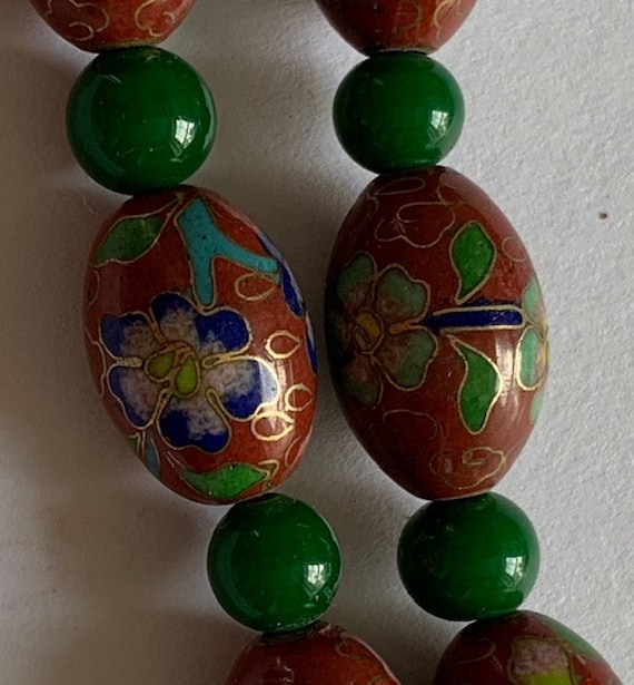 Chinese Antique Cloisonne Bead Red Floral Necklac… - image 7