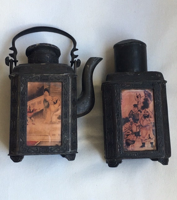 Antique Chinese Pewter Tea Caddy Teapot 19th Century Etsy