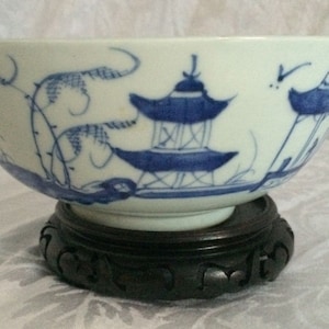Qing Dynasty Antique Chinese Hand Painted Canton Pattern Blue White Landscape Porcelain