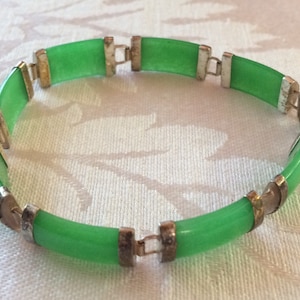 Chinese Vintage Sterling Silver Apple Jade links Bracelet
