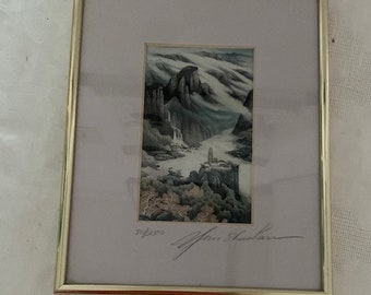 Chinese Artist Yun Shan Lau Signature Hand-painted Misty mountain art