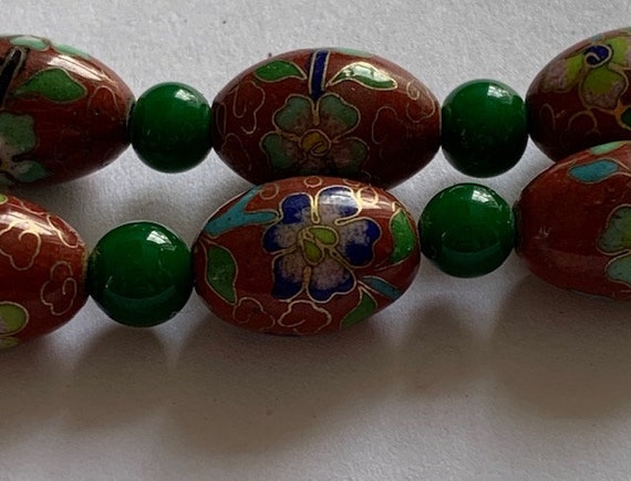 Chinese Antique Cloisonne Bead Red Floral Necklac… - image 4